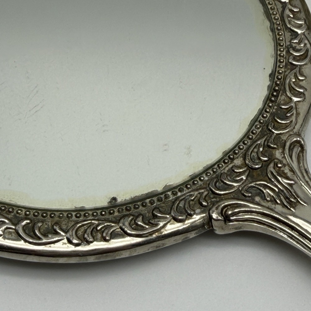 Vintage Silverplate Vanity Hand Mirror & Hair Brush Set Ornate Floral Repousse - Picture 7 of 8